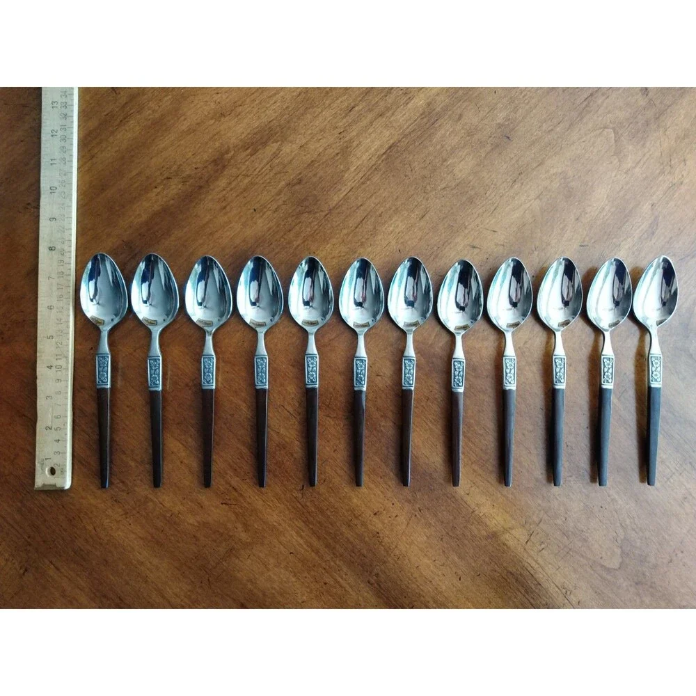 Lot 12x Dinner Spoons Ekco Eterna La Joya Stainless Faux Wood MCM EKS14 7.7